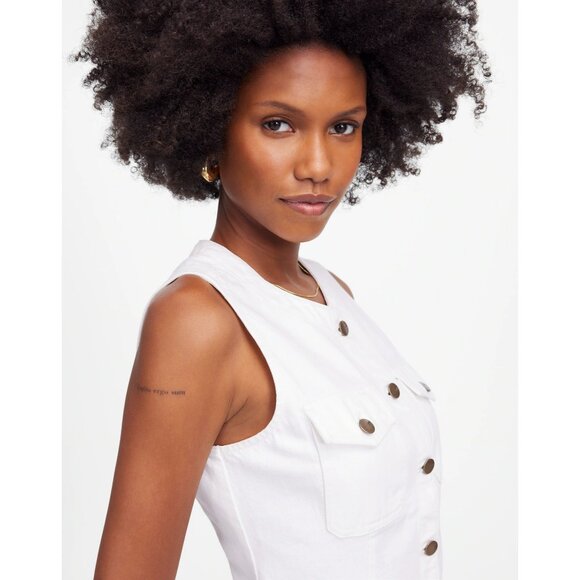 Madewell Denim High Crewneck Vest Women's Size 12 Tile White Utility Pockets NWT - Picture 13 of 16